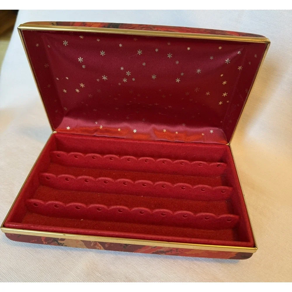 Vintage MELE Travel Jewelry Box Case Mid-century 1960s Red Gold Hard Clamshell